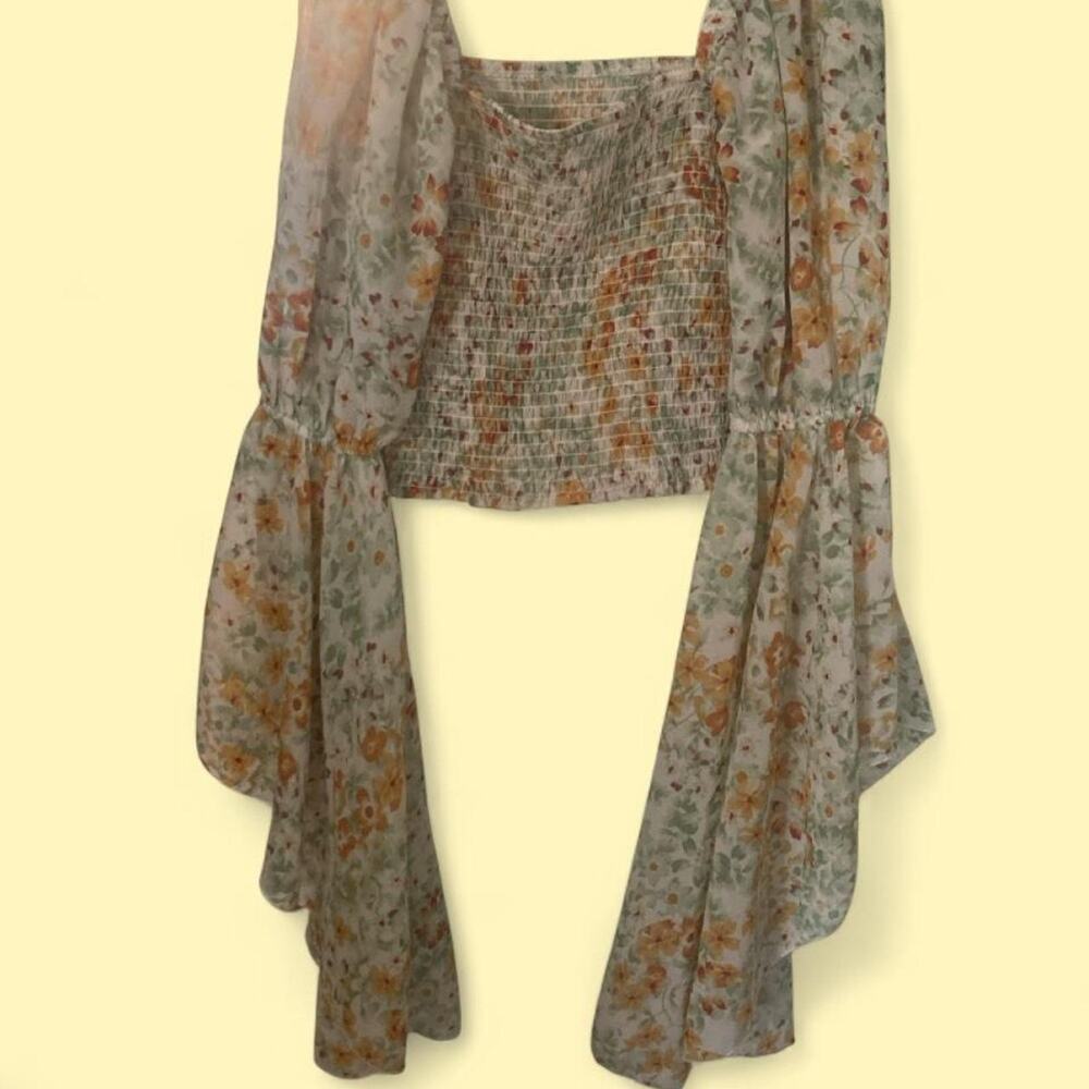 Green and orange floral print
